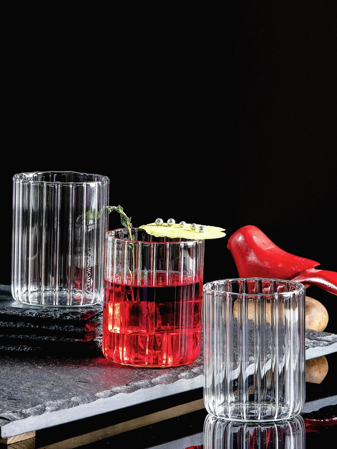 

GOODHOMES Set Of 6 Transparent Textured Dishwasher Safe Glass Tumblers 270 ML Each