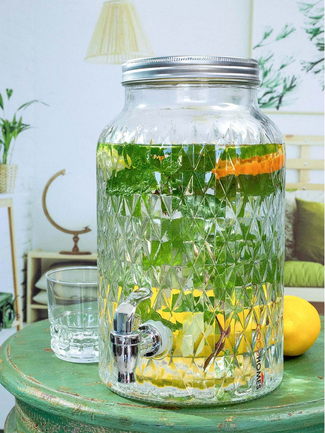 

GOODHOMES Transparent Textured Dishwasher Safe Glass Beverage Dispenser- 6 L