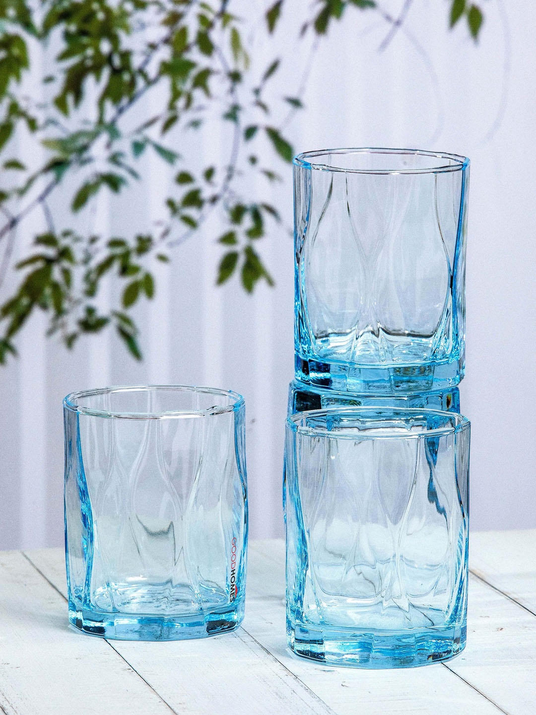 

GOODHOMES Set Of 6 Blue Textured Dishwasher-Safe Glass Tumblers 300ml Each