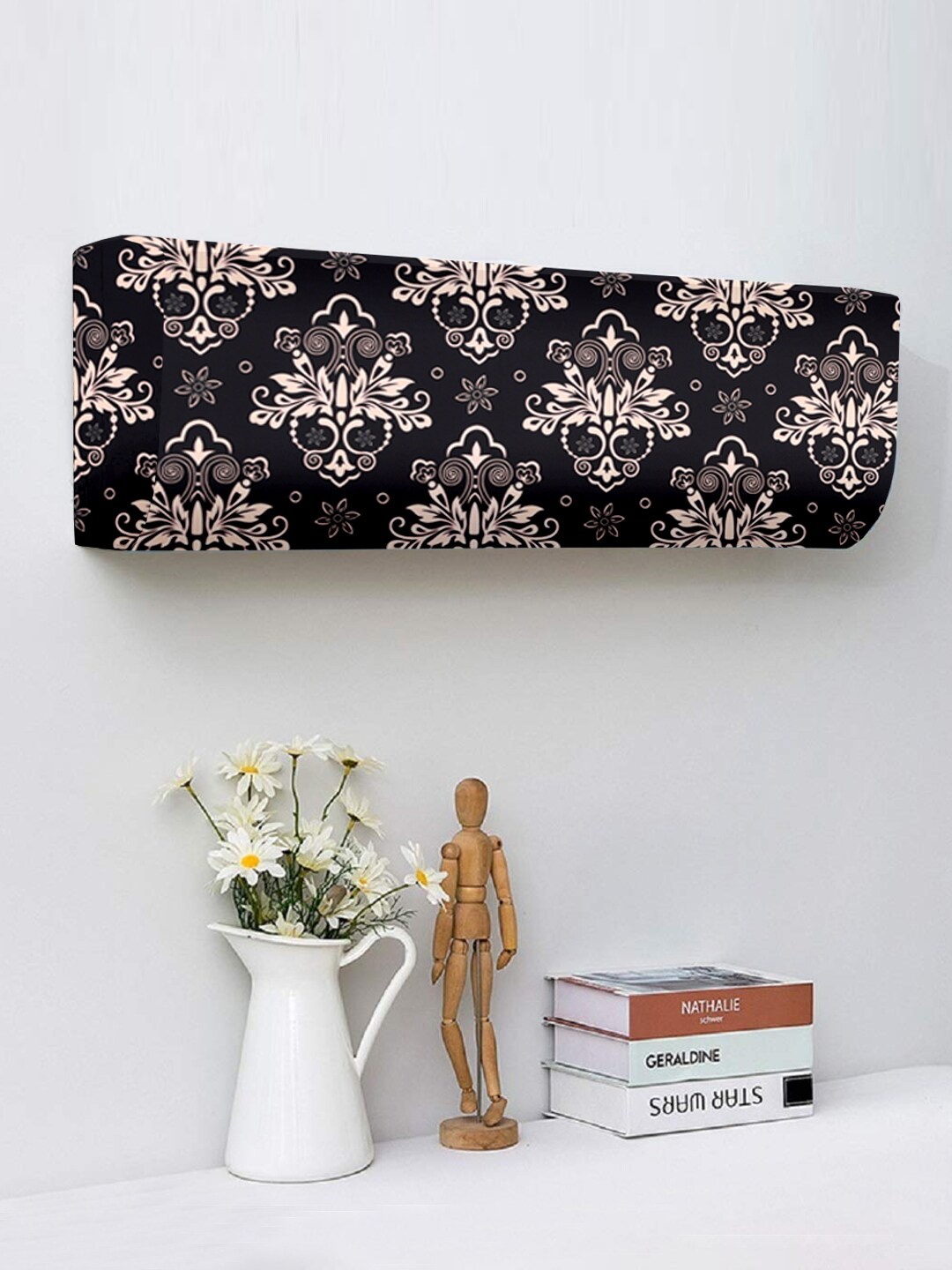 

Cortina Black & Peach-Colored Motif Printed Air Conditioner Cover