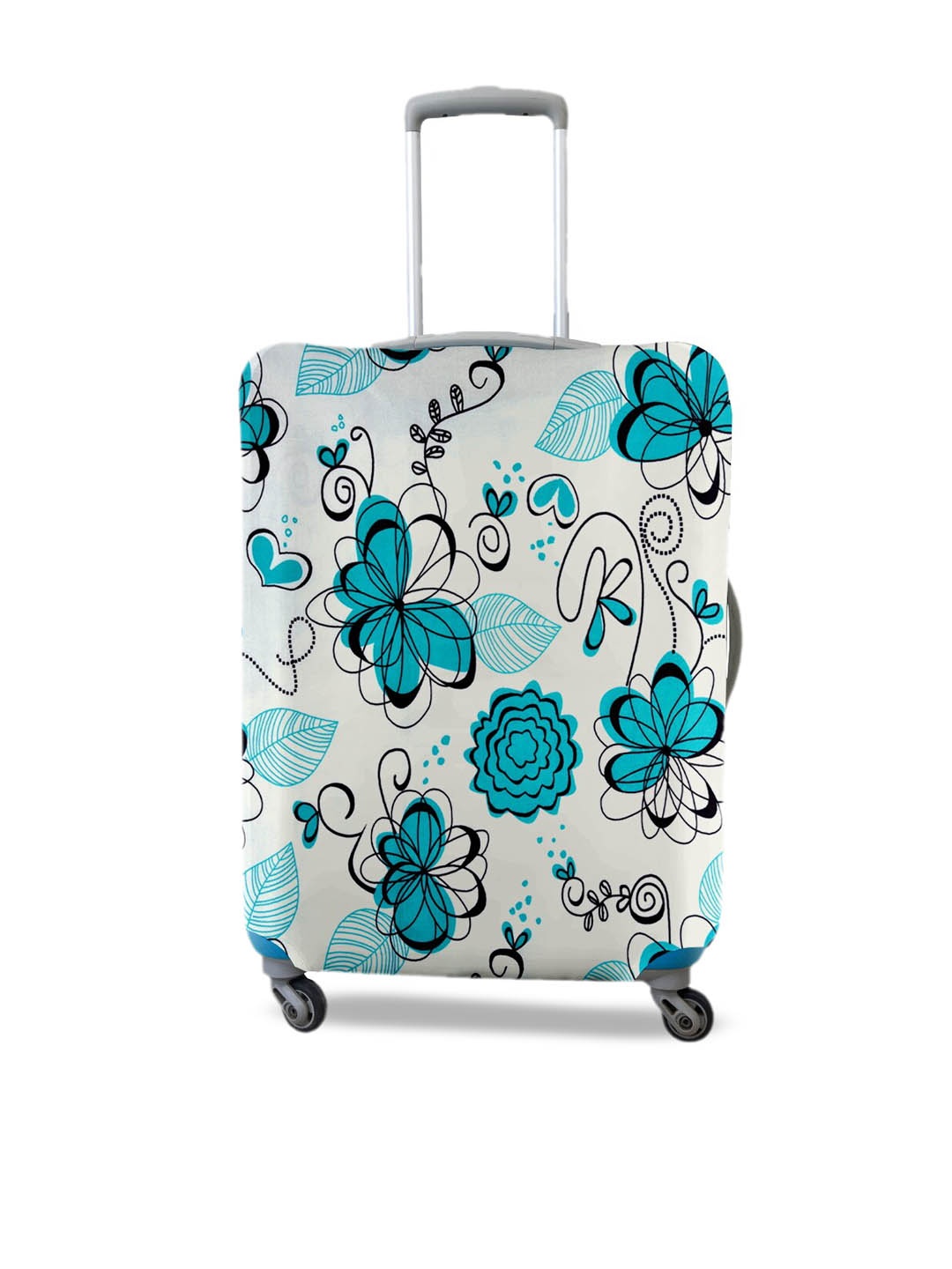 

Cortina Off White and Blue Floral Printed Protective Medium Trolley Bag Cover