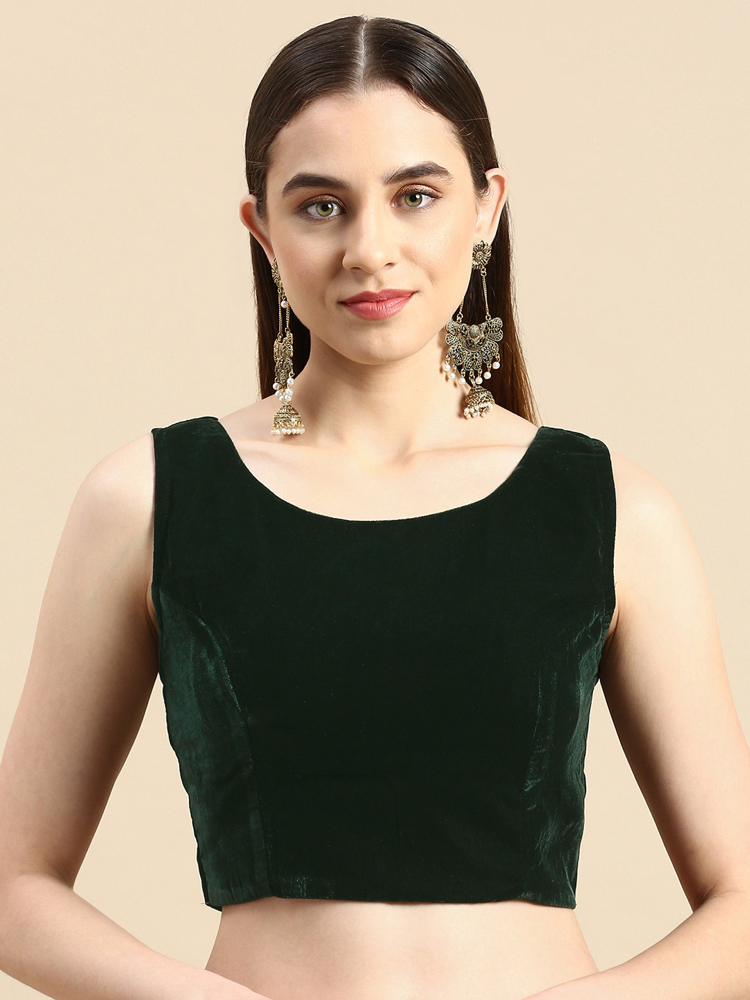 

flaher Green Round Neck Padded Readymade Blouse