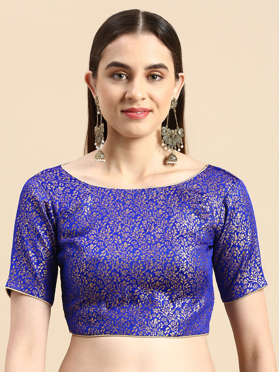 

flaher Women Ethnic Motifs Woven Design Art Silk Padded Blouse, Blue
