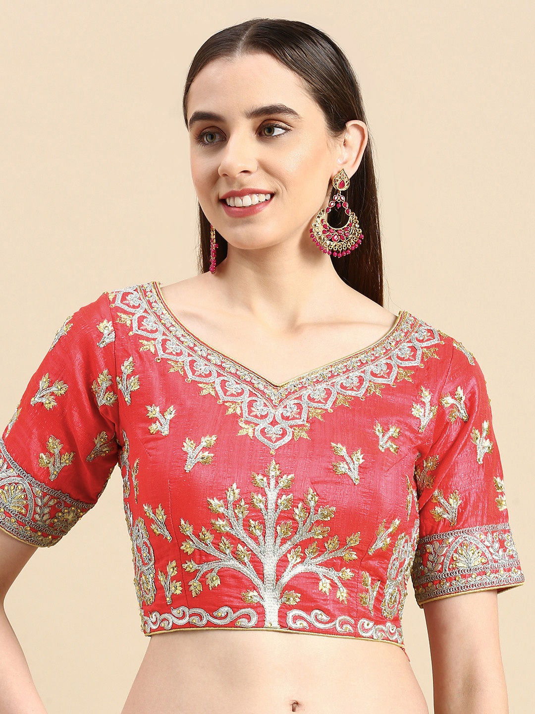 

flaher Women Embroidered Art Silk Saree Blouse, Pink