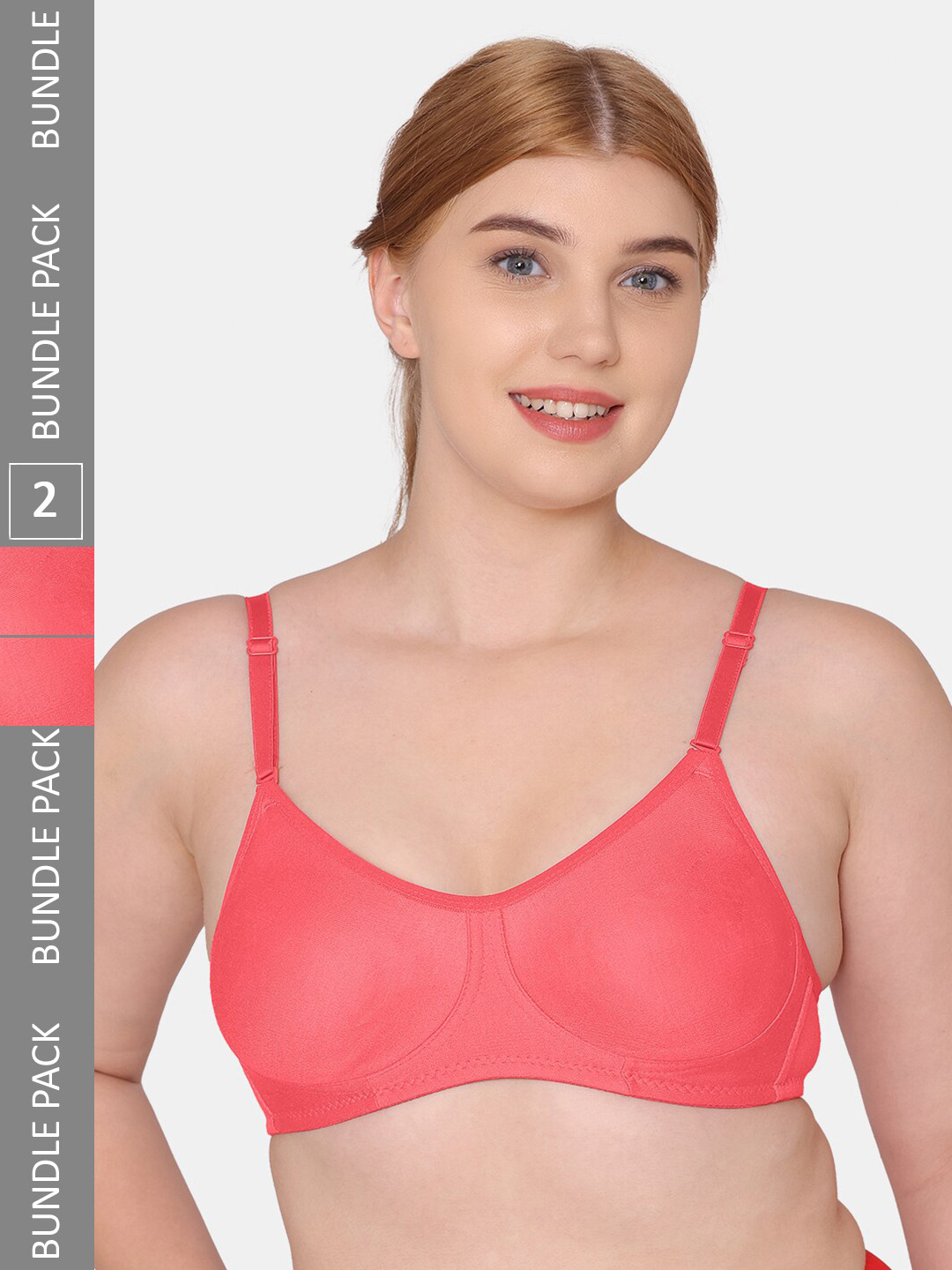 

Tweens Pack of 2 Non-Padded Cotton Bra, Coral