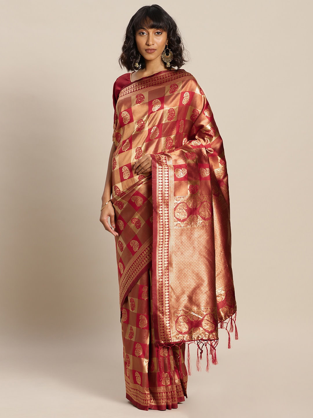 

HERE&NOW Woven Design Zari Banarasi Saree, Red