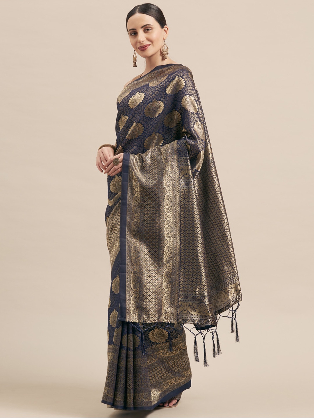 

HERE&NOW Woven Design Zari Banarasi Saree, Navy blue