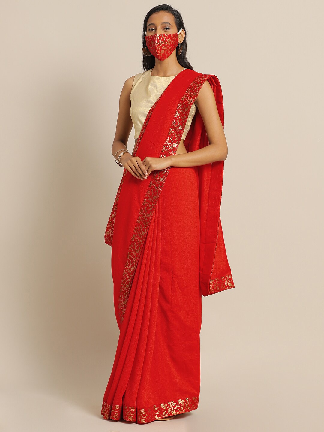 

HERE&NOW Embellished Saree, Red