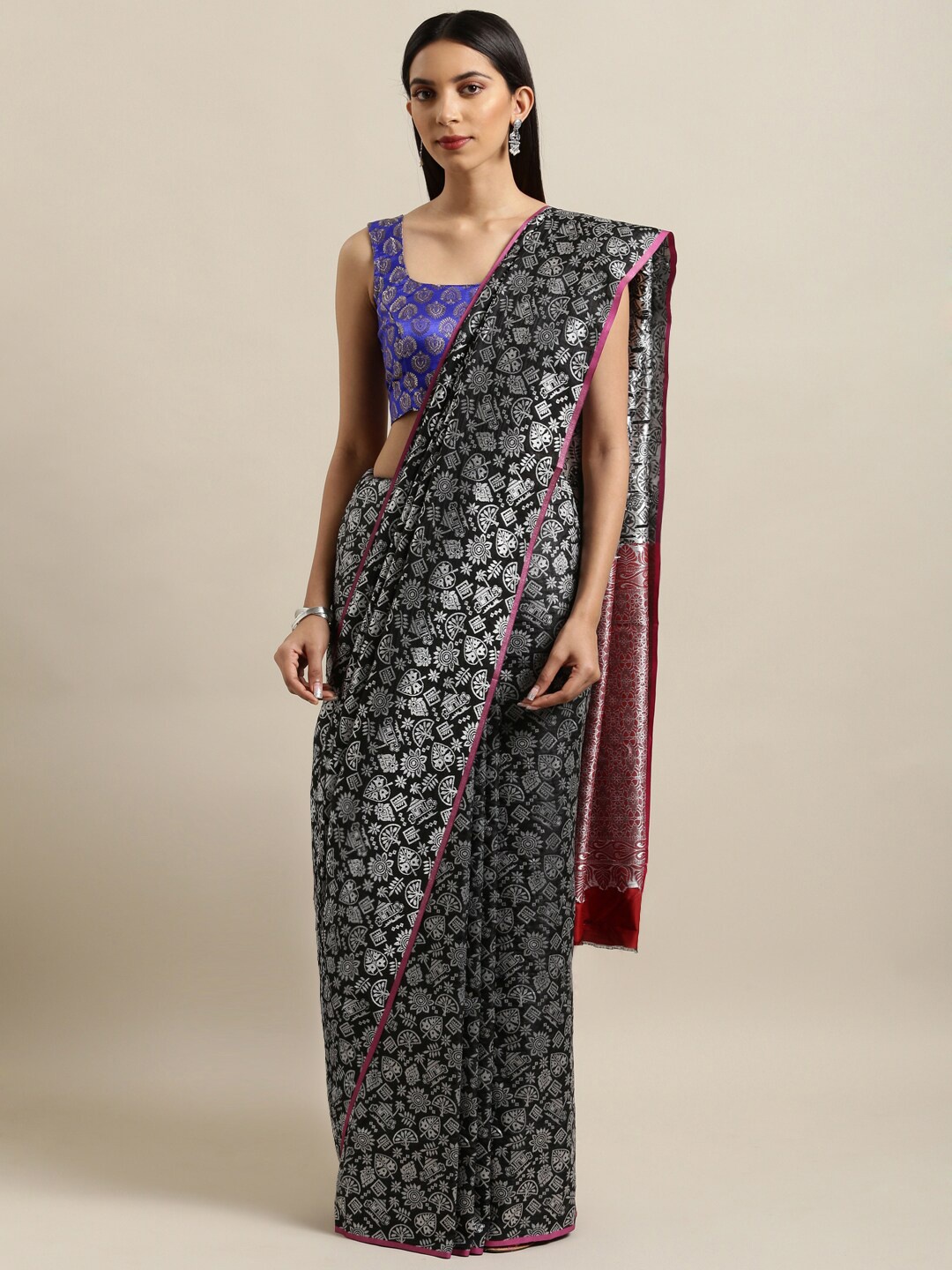 

HERE&NOW Woven Design Banarasi Saree, Black