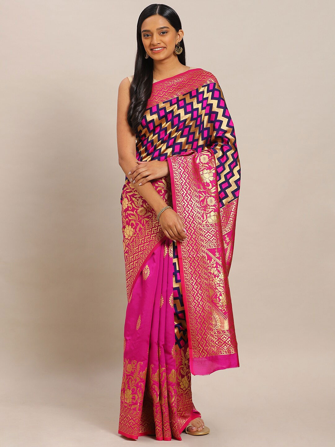 

HERE&NOW Zari Silk Blend Banarasi Saree, Pink