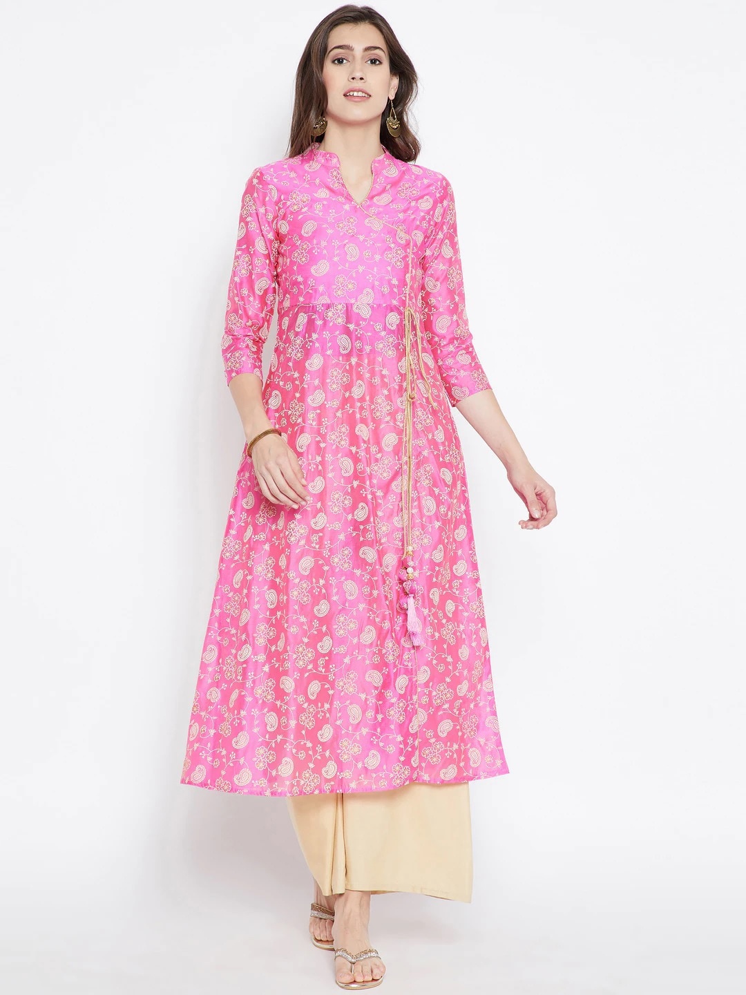 

Be Indi Women Ethnic Motifs Printed A-Line Kurta, Fuchsia