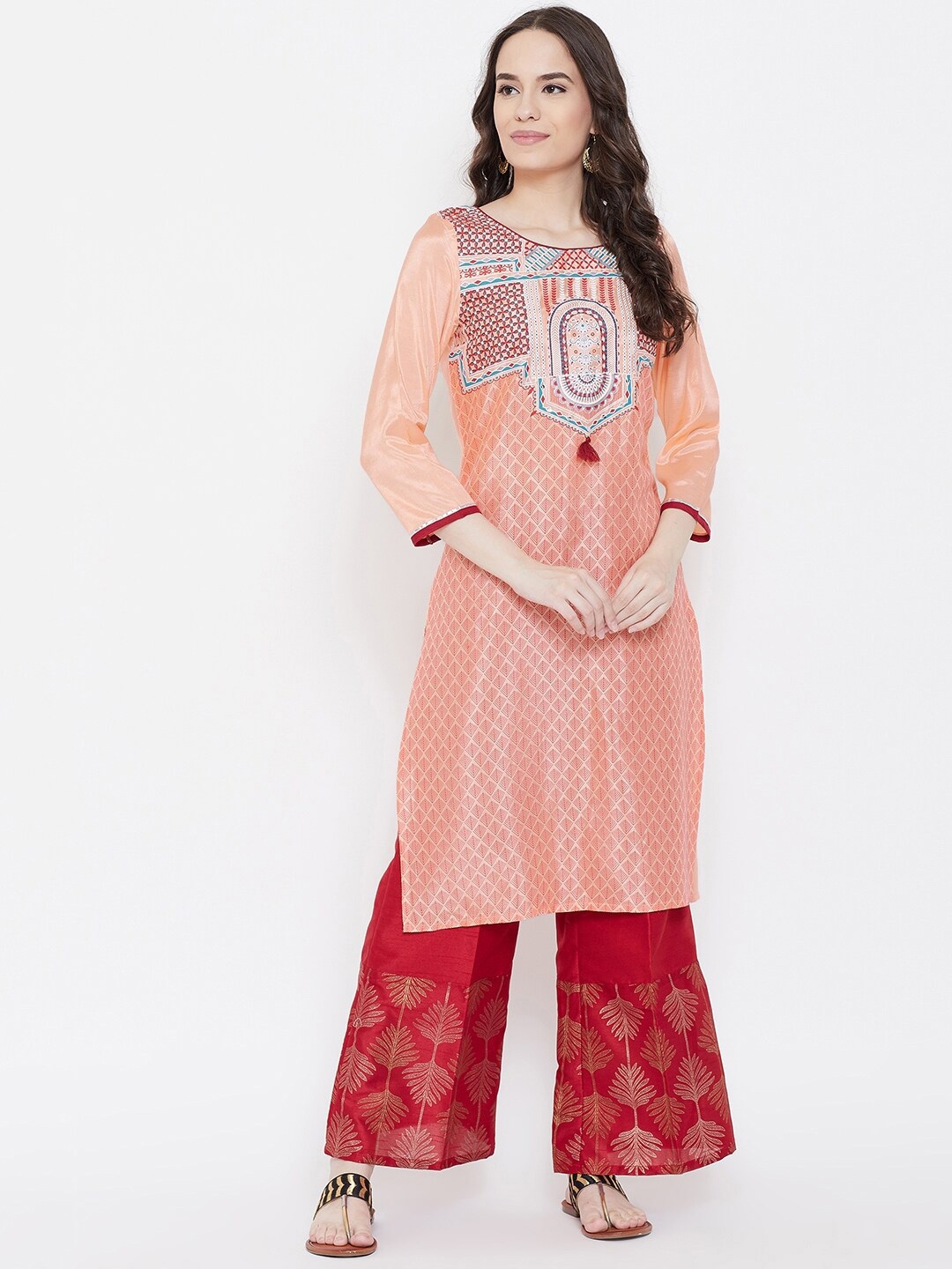 

Be Indi Women Geometric Yoke Design Kurta, Peach