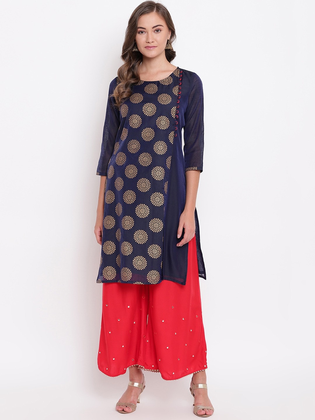 

Be Indi Women Ethnic Motifs Printed Indie Prints Kurta, Navy blue