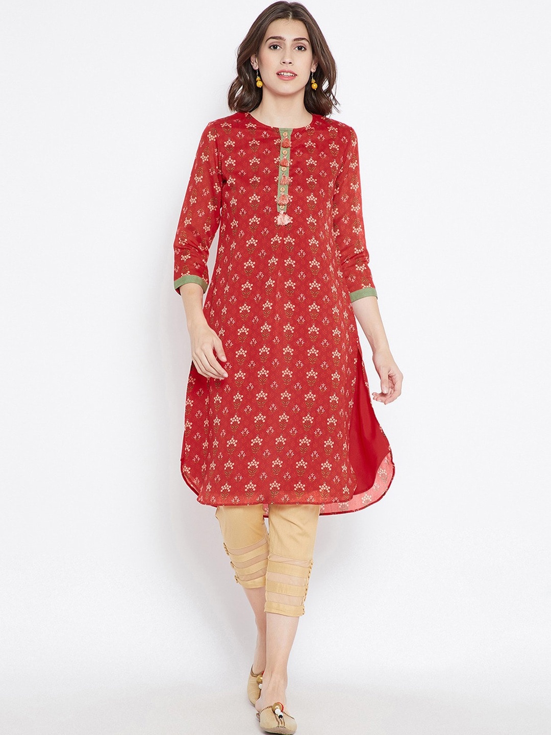 

Be Indi Women Ethnic Motifs Printed Indie Prints Cotton Kurta, Red