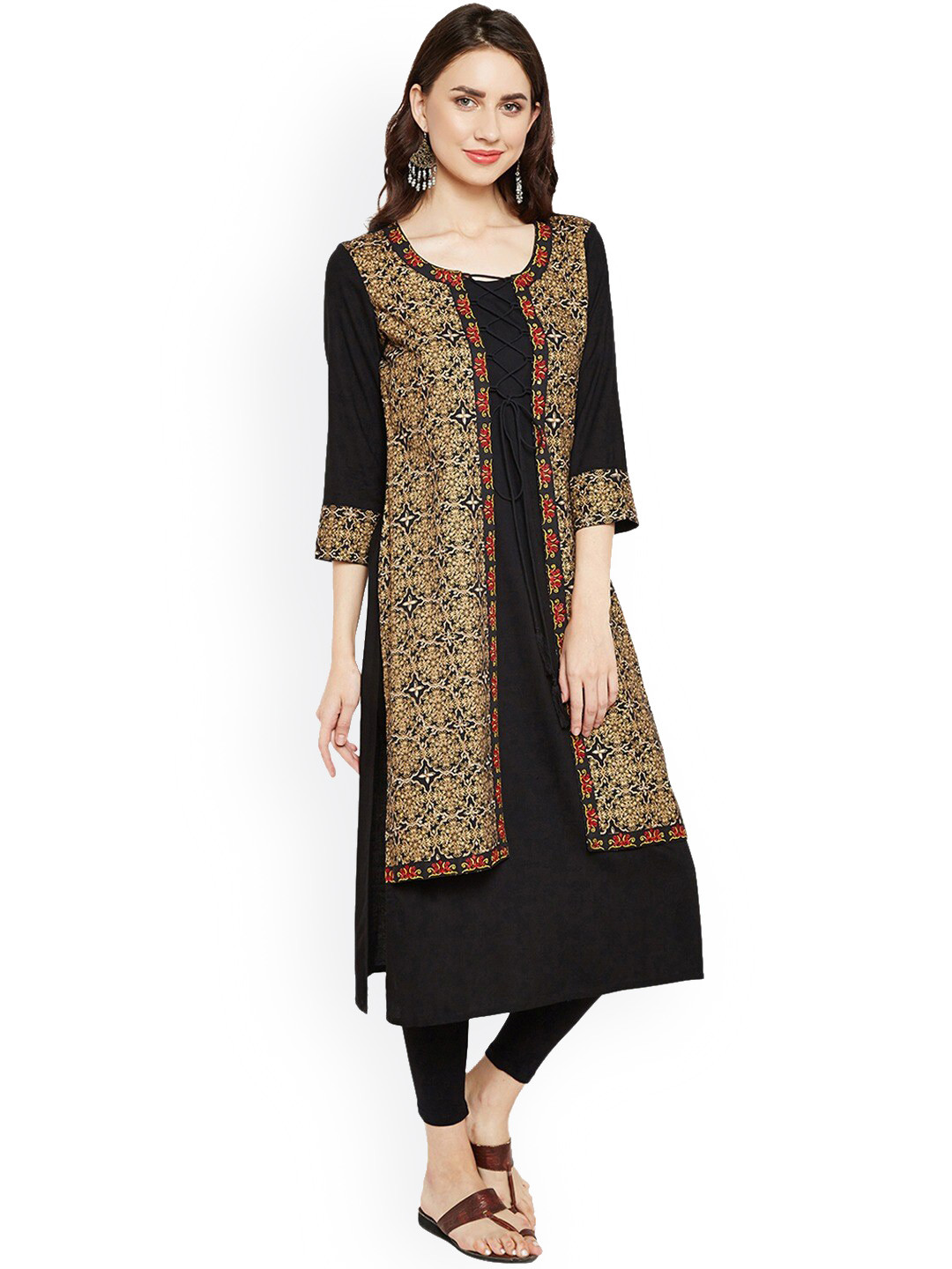 

Be Indi Women Ethnic Motifs Printed Kurta, Black