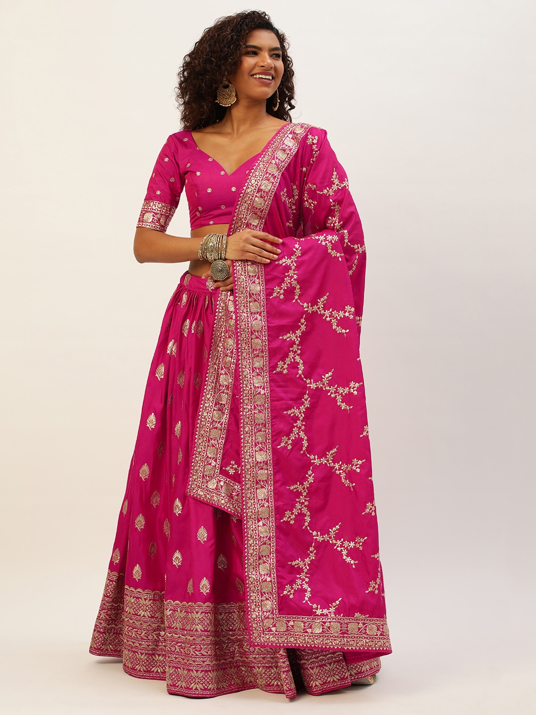 

LOOKNBOOK ART Rajwadi sana Silk With Sequins & Thread Embroidery Work Lehenga Choli, Pink