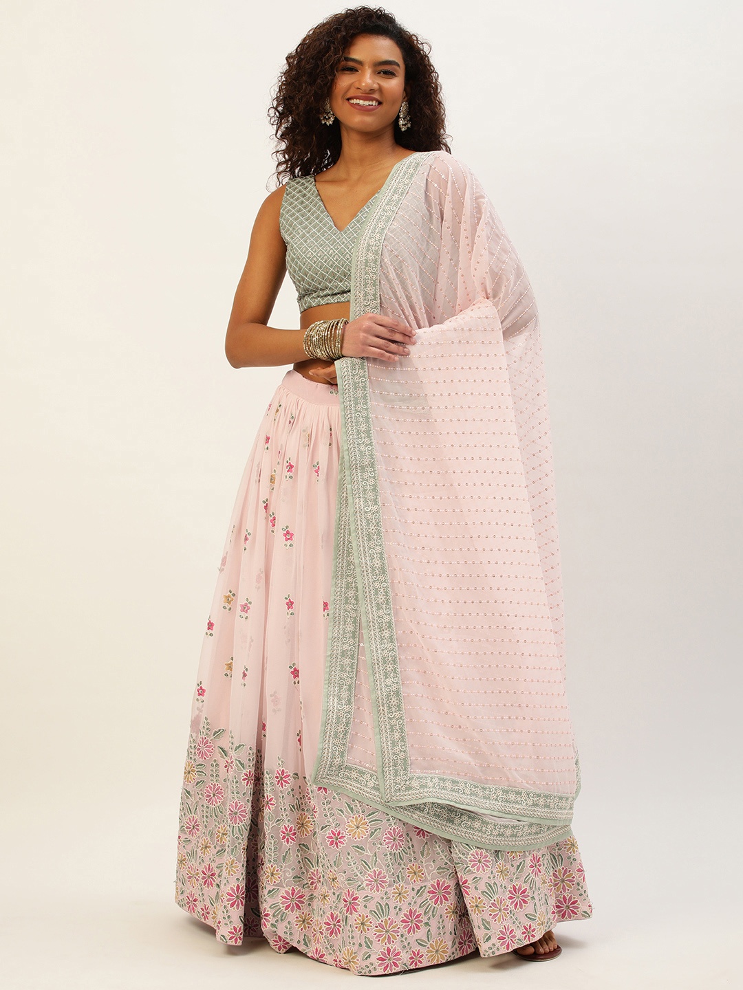 

LOOKNBOOK ART Georgette With Sequins and Thread Embroidery Work Lehenga Choli, Pink