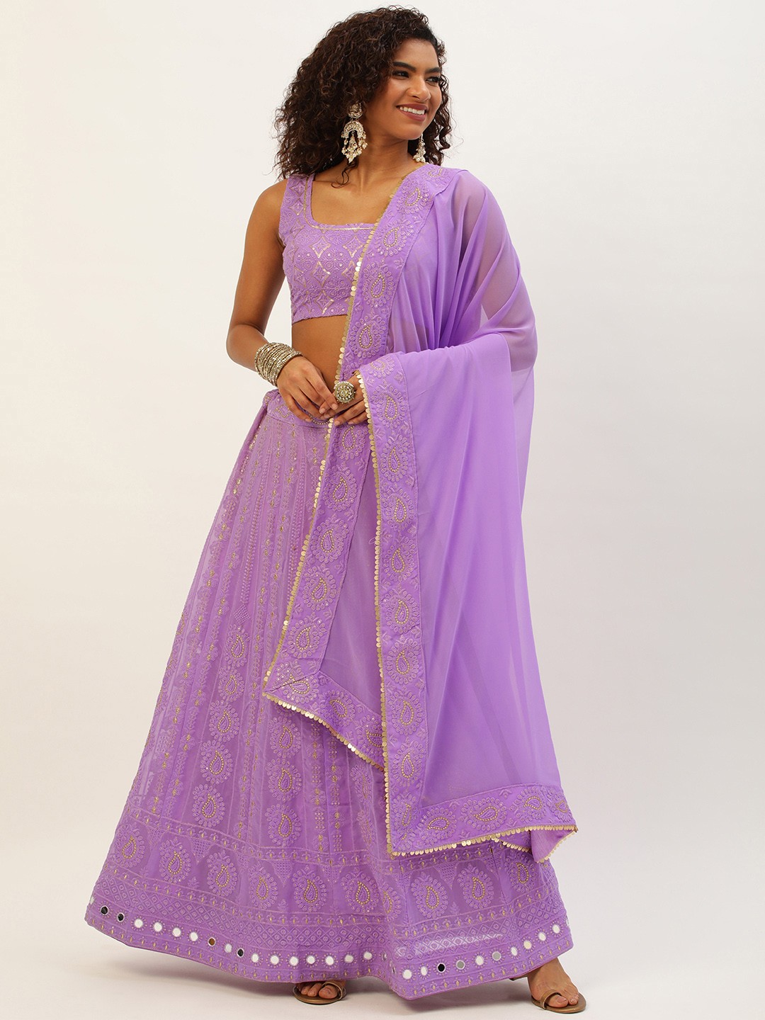 

LOOKNBOOK ART Georgette With Lucknowi & Sequins Work Lehenga Choli, Lavender