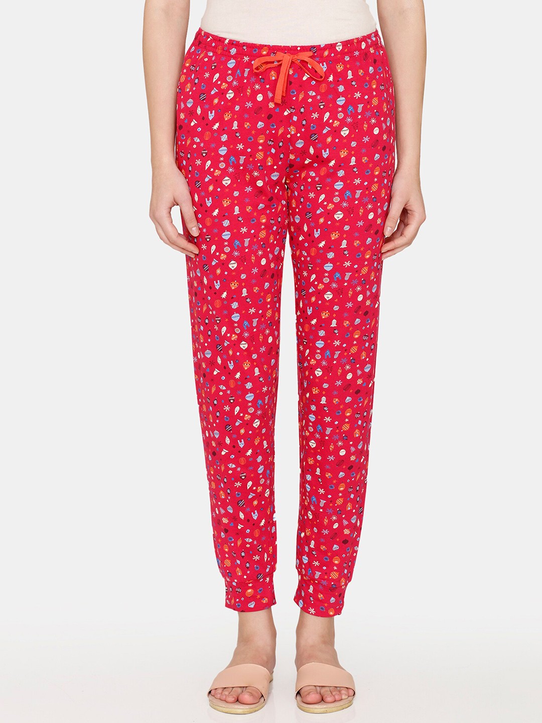 

Zivame Women Printed Cotton Joggers, Red