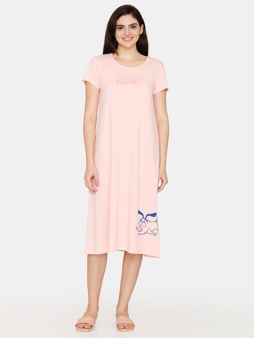 

Zivame Printed Pure Cotton Nightdress, Pink