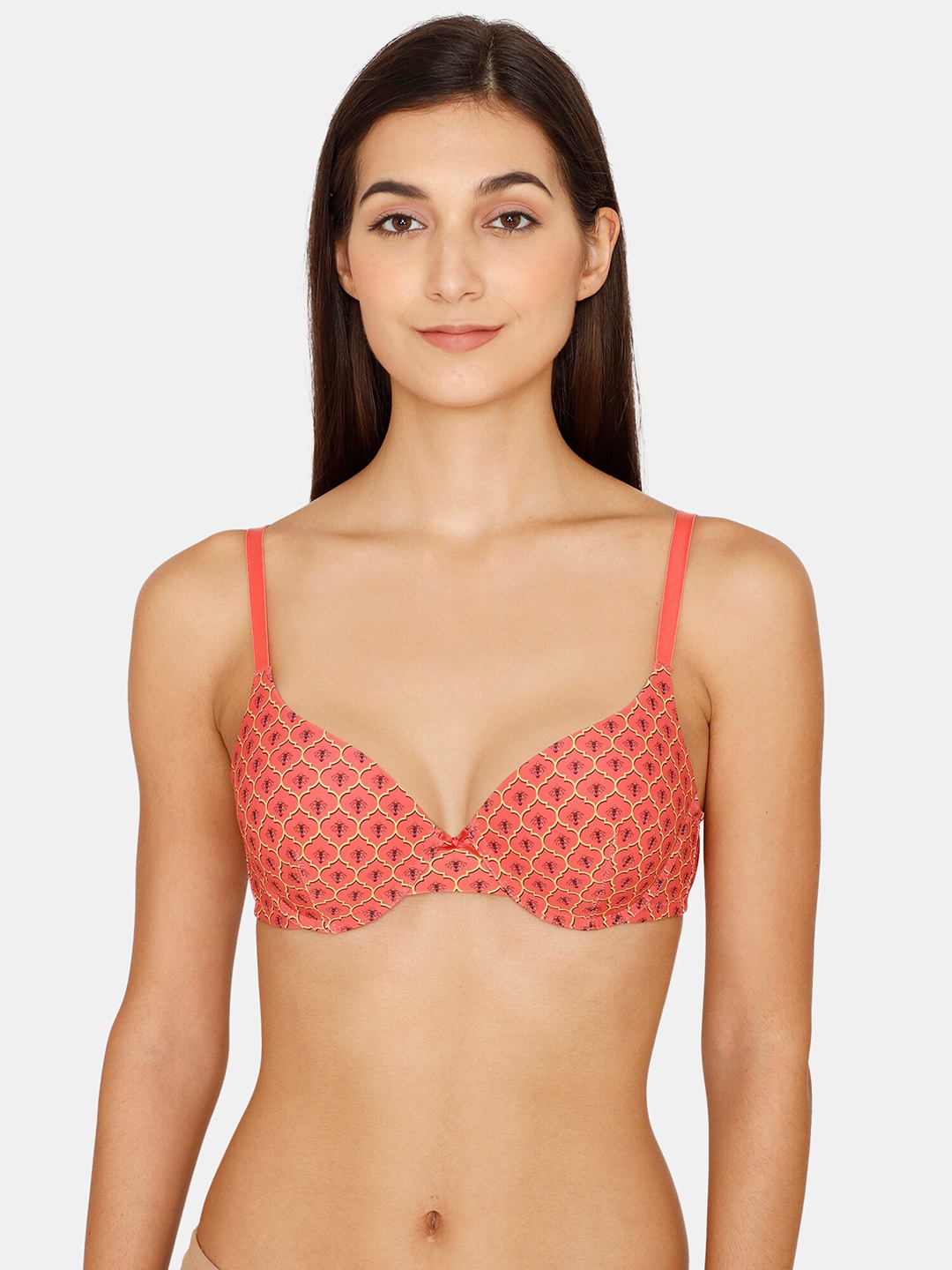 

Zivame Abstract Printed Underwired Lightly Padded Bra, Orange