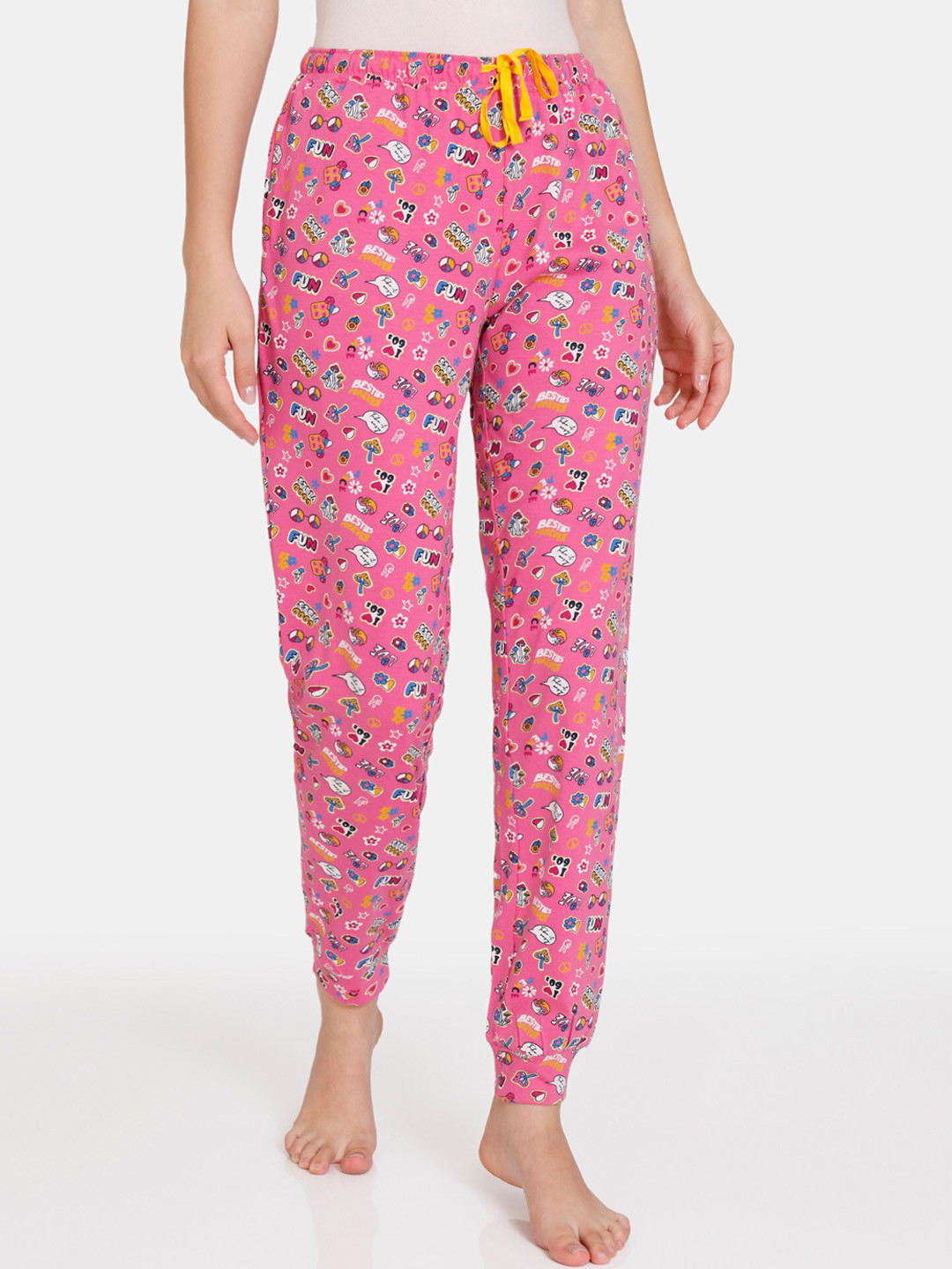 

Zivame Women Printed Cotton Joggers, Pink