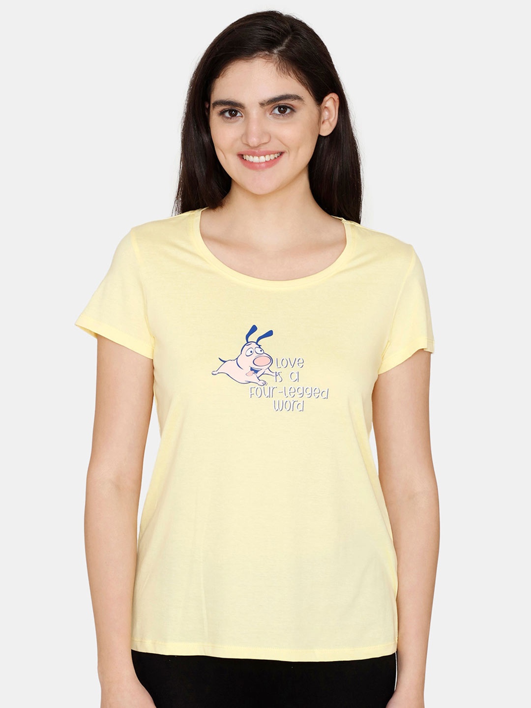 

Zivame Typography Printed Cotton Top, Yellow