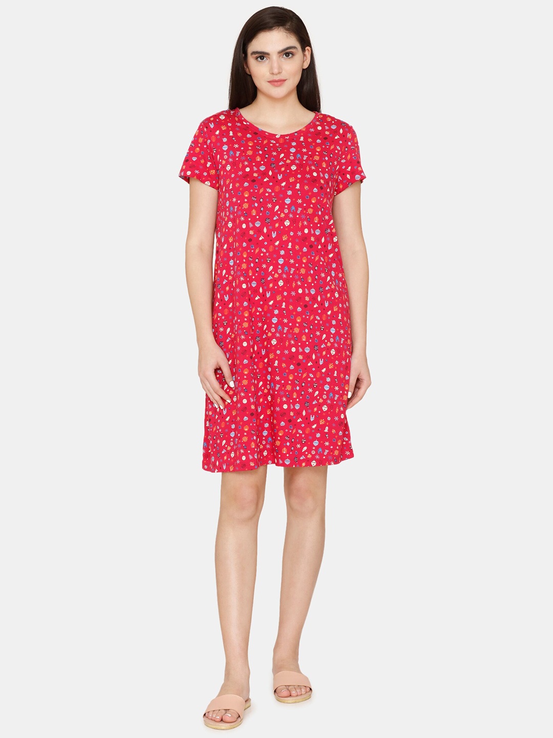 

Zivame Printed Pure Cotton Nightdress, Pink
