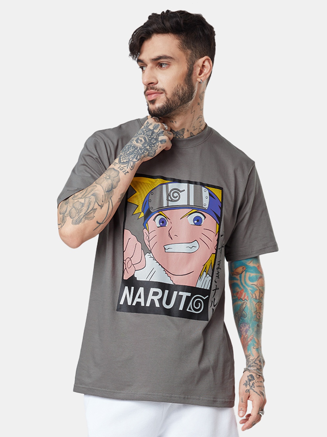 

The Souled Store Men Naruto Printed Pure Cotton T-shirt, Grey