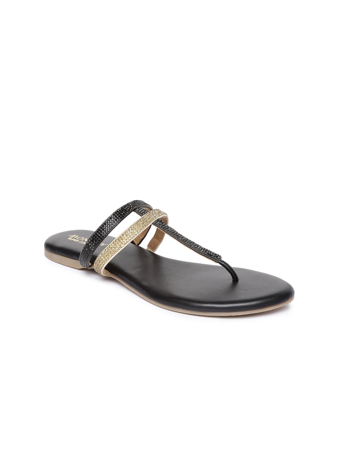 

Monrow Women Black & Gold-Toned Embellished Flats