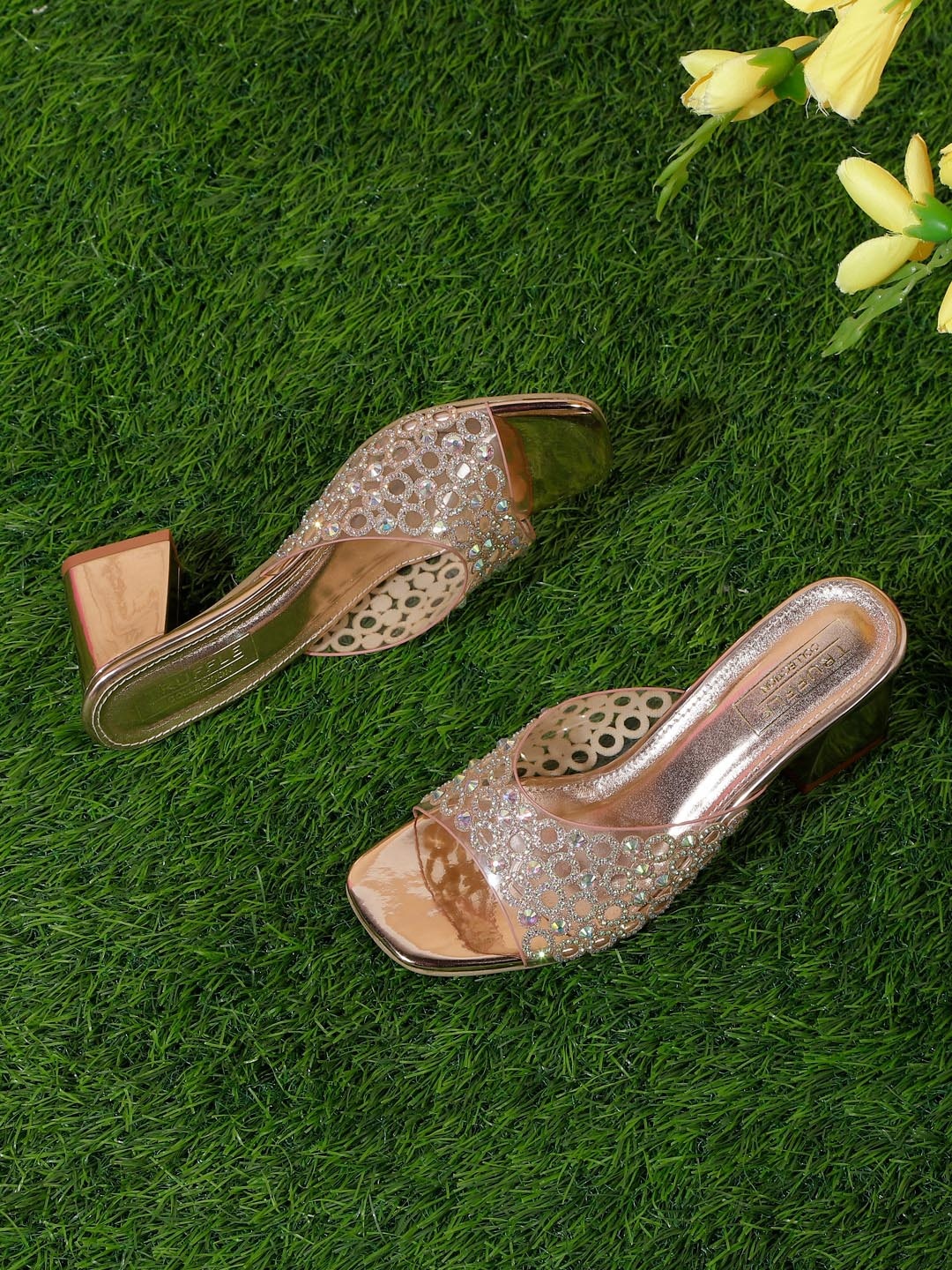 

Truffle Collection Embellished Party Block Heels, Rose gold