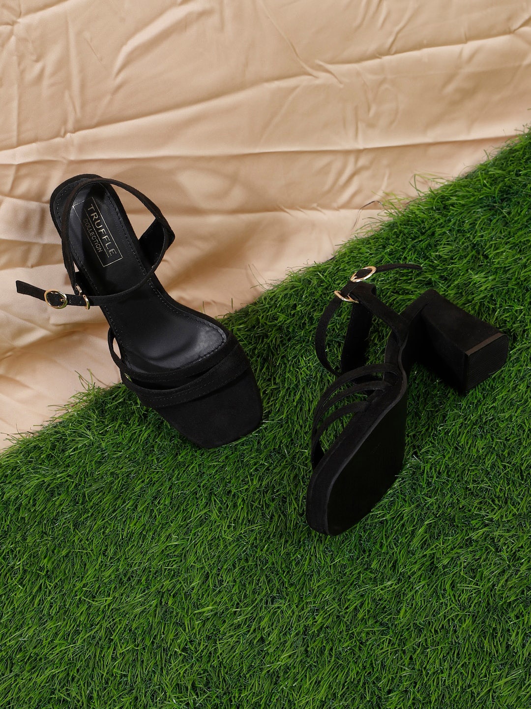 

Truffle Collection Textured Suede Block Heels, Black