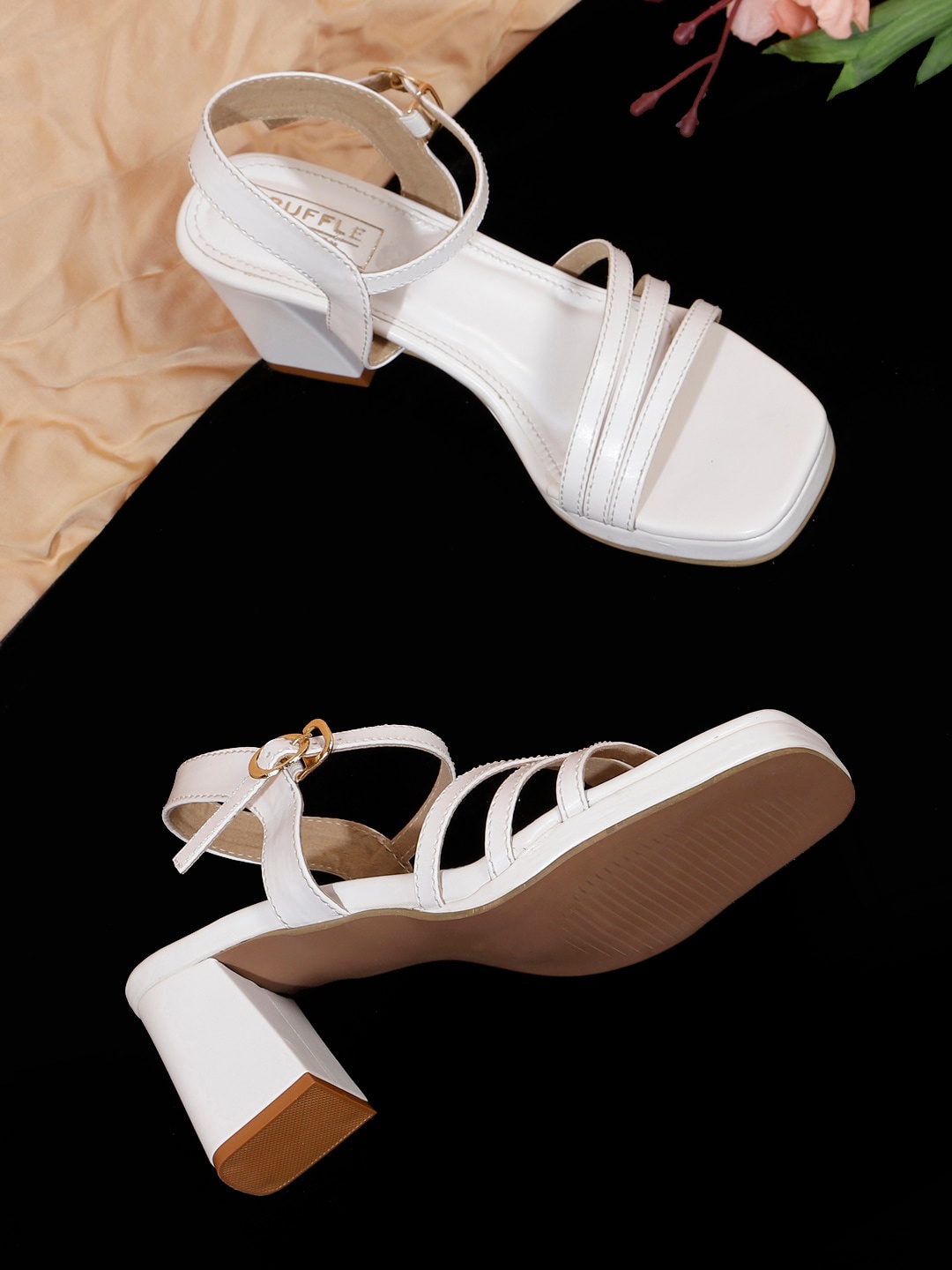 

Truffle Collection Ankle Loop Square Toe Block Heels, White