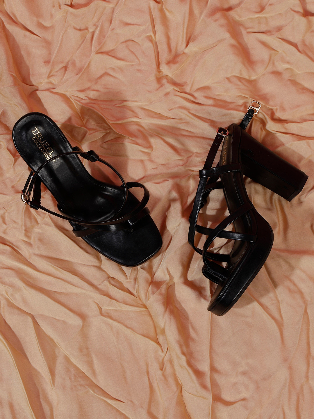

Truffle Collection Ankle Loop Open Toe Block Heels, Black