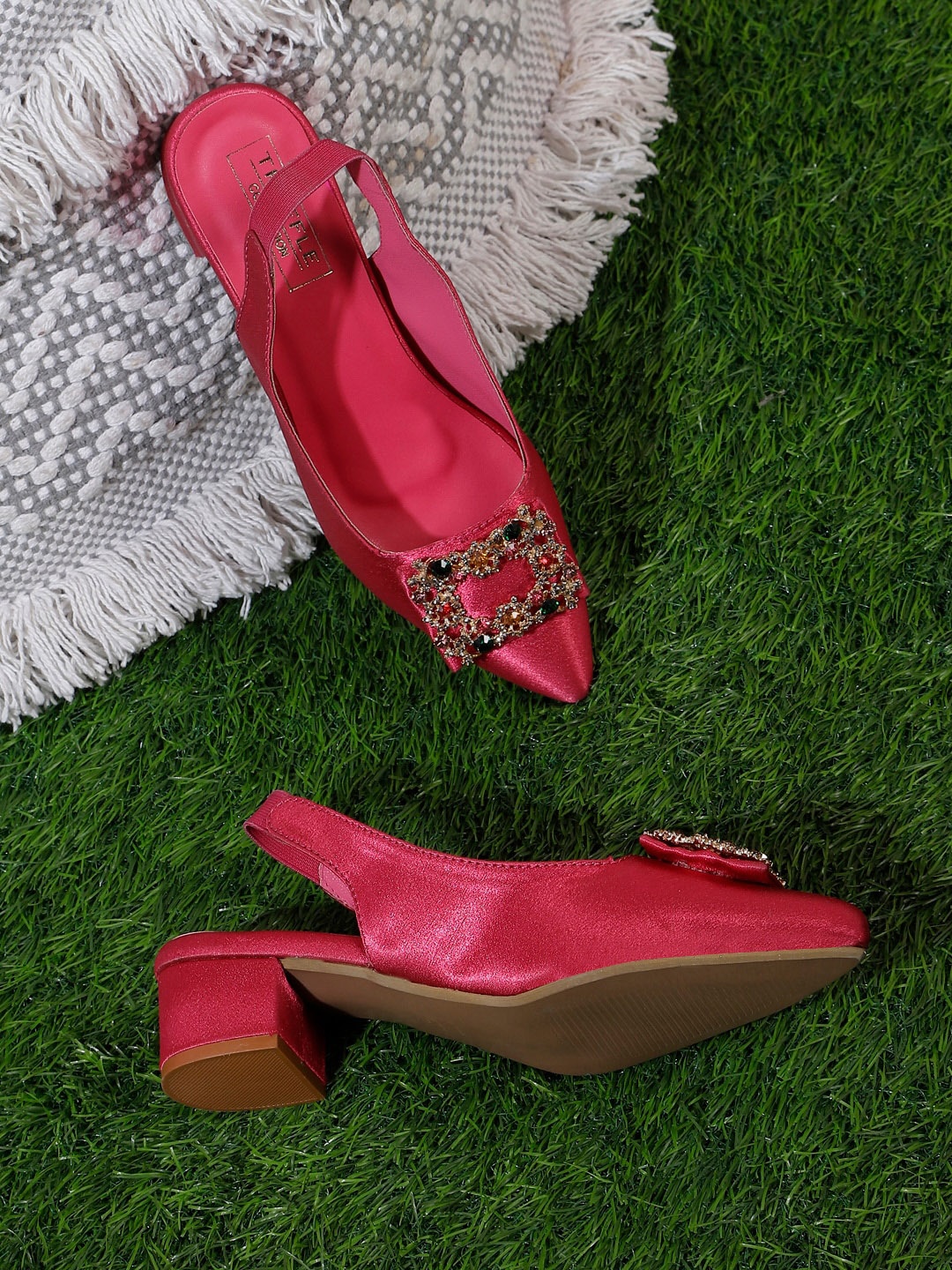 

Truffle Collection Embellished Block Pumps, Fuchsia