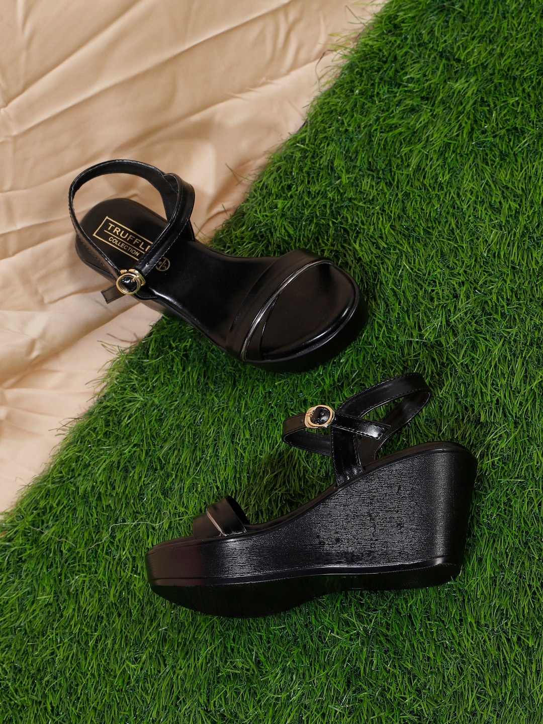 

Truffle Collection Ankle Loop Wedge Heels, Black