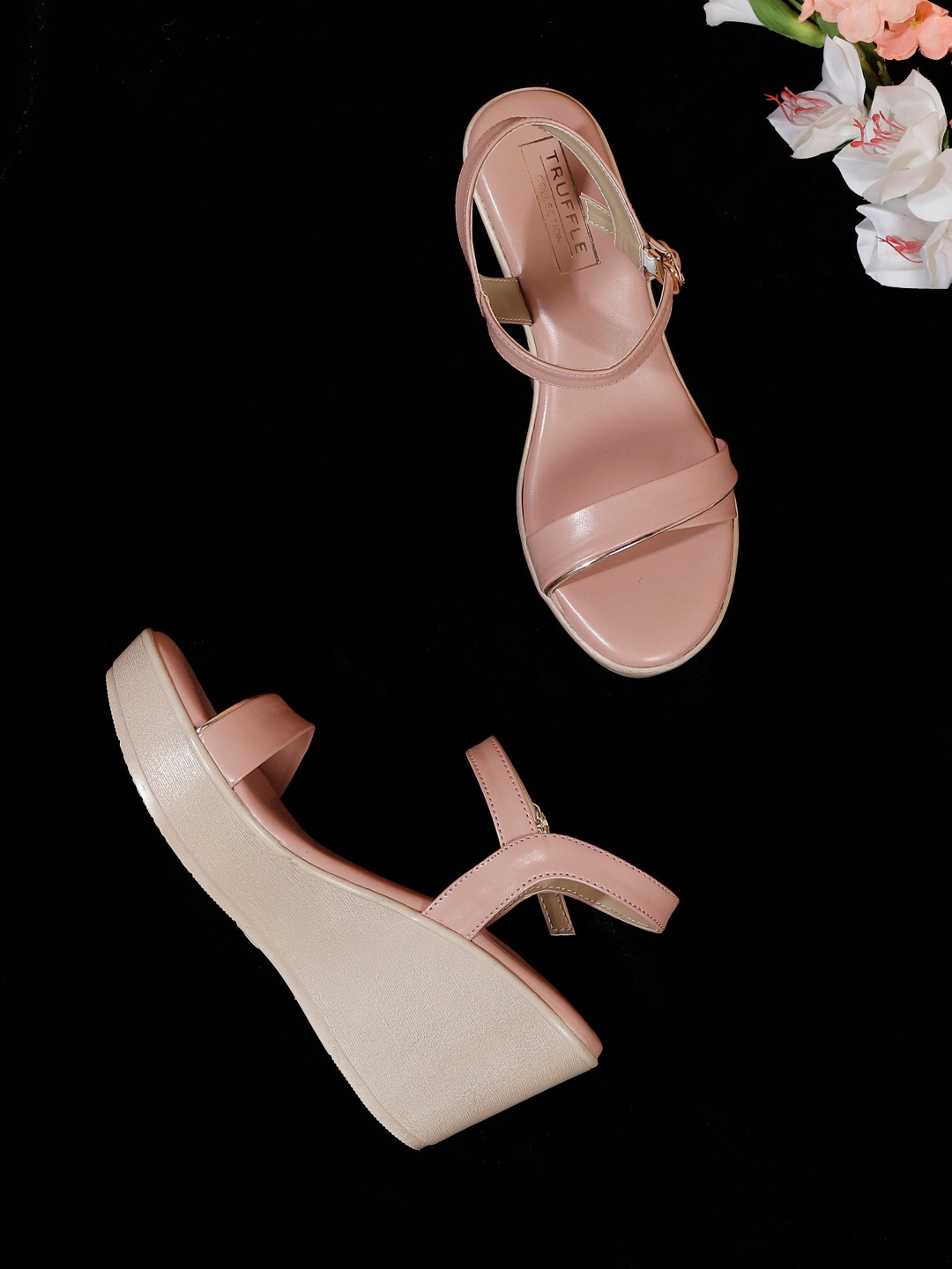 

Truffle Collection Ankle Loop Wedge Heels, Nude