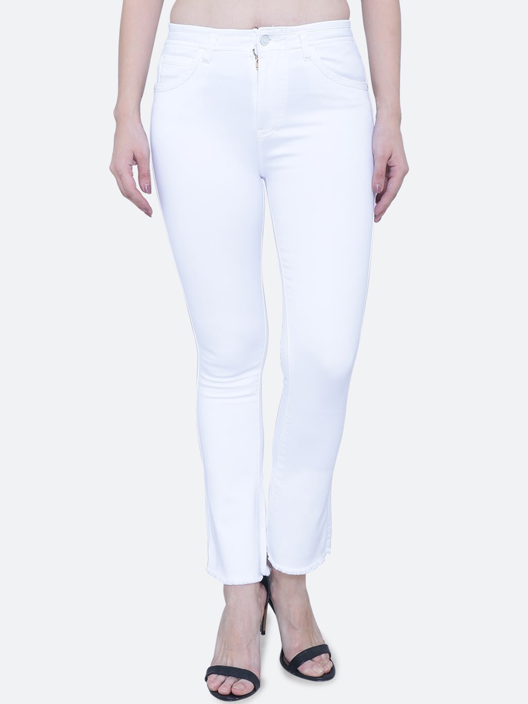 

FCK-3 Women Bootilicious Bootcut High-Rise Low Distress Stretchable Jeans, White