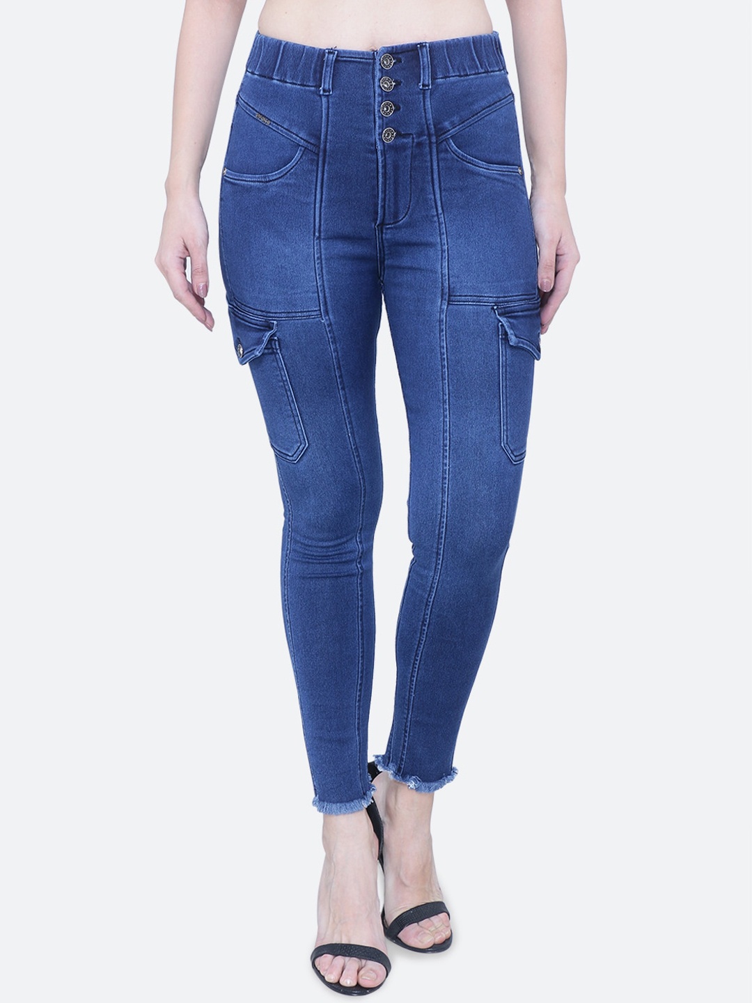 

FCK-3 Women Veronica Skinny Fit High-Rise Low Distress Light Fade Stretchable Jeans, Blue