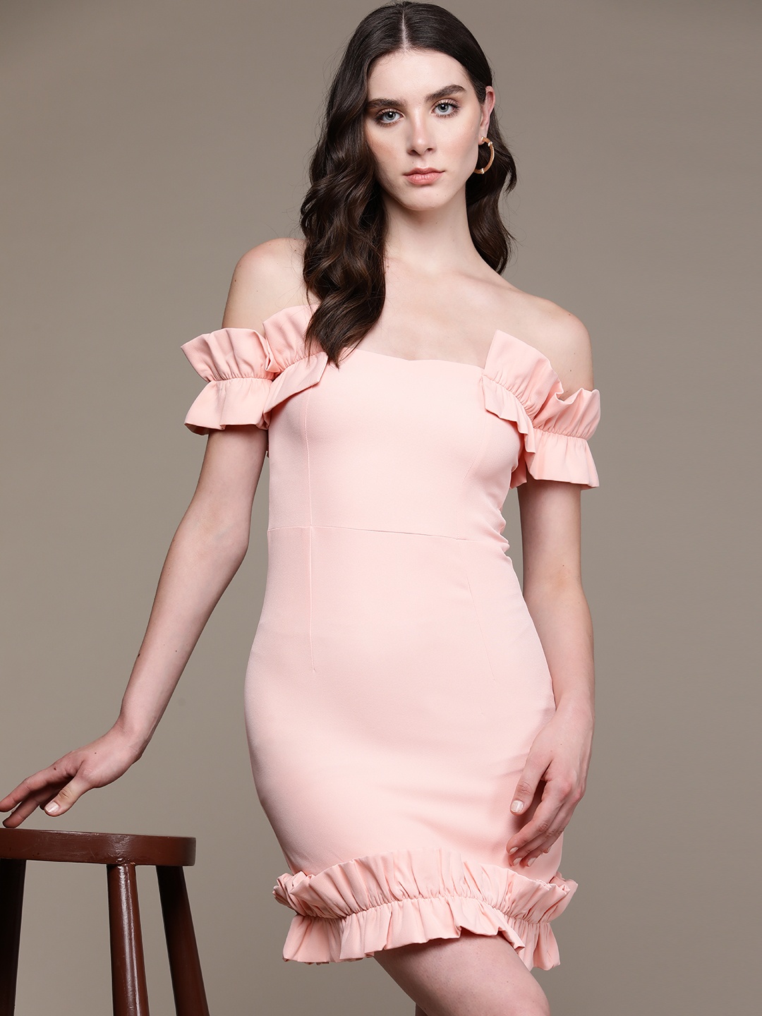 

bebe Light Pink Soft Romance Off-Shoulder Bodycon Dress