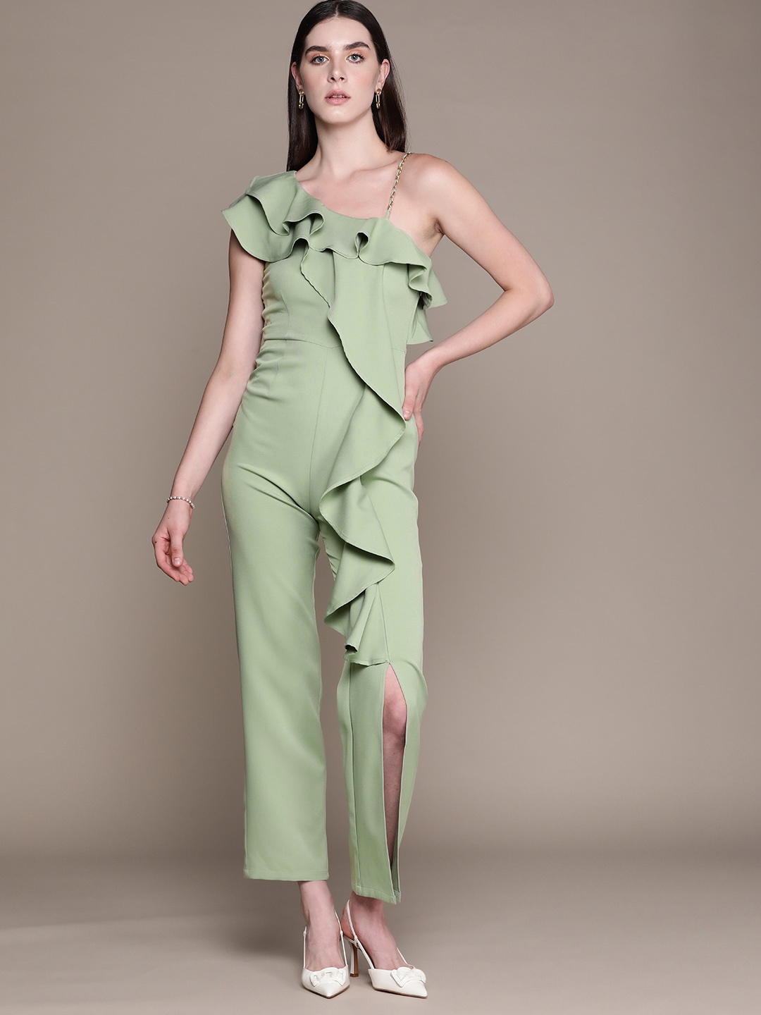 

bebe Mint Green Soft Romance Ruffled Jumpsuit