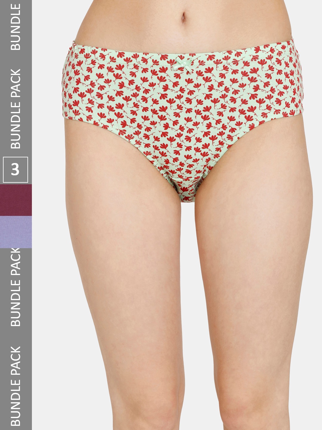 

Rosaline by Zivame Pack Of 3 Pure Cotton Hipster Briefs RO2066FASHBLACK, Lime green