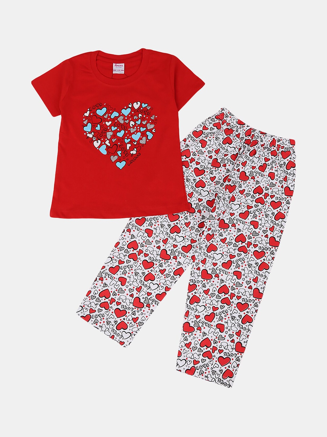 

V-Mart Girls Printed Pure Cotton Night suit, Red