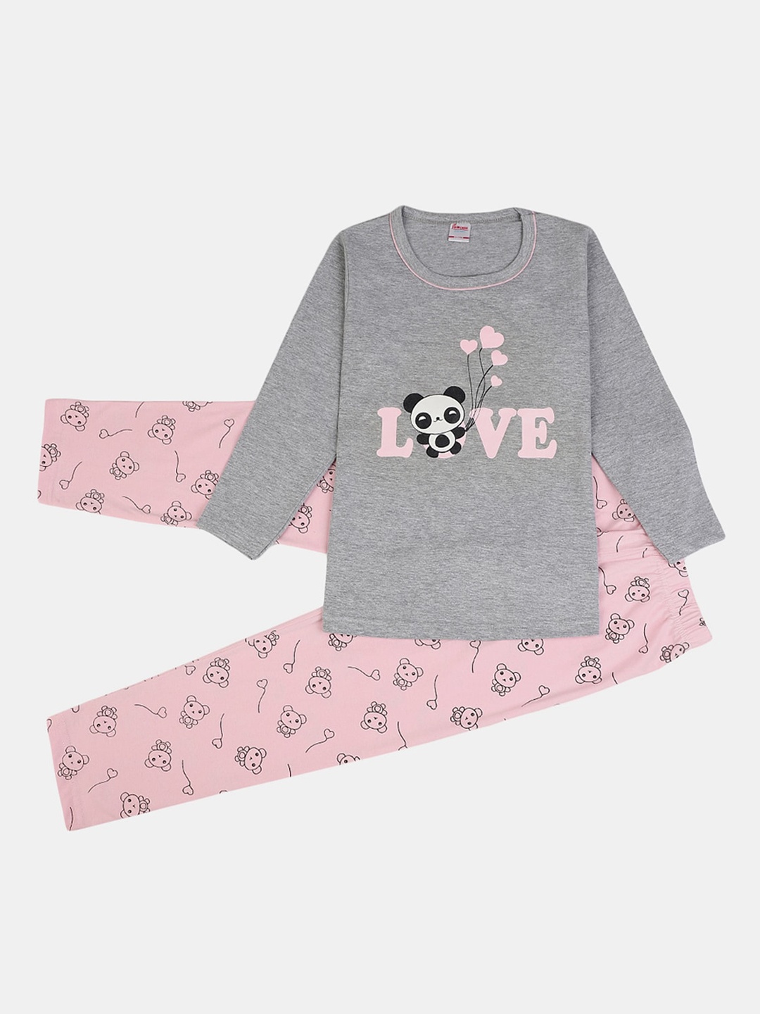 

V-Mart Girls Printed Pure Cotton Night suit, Grey melange