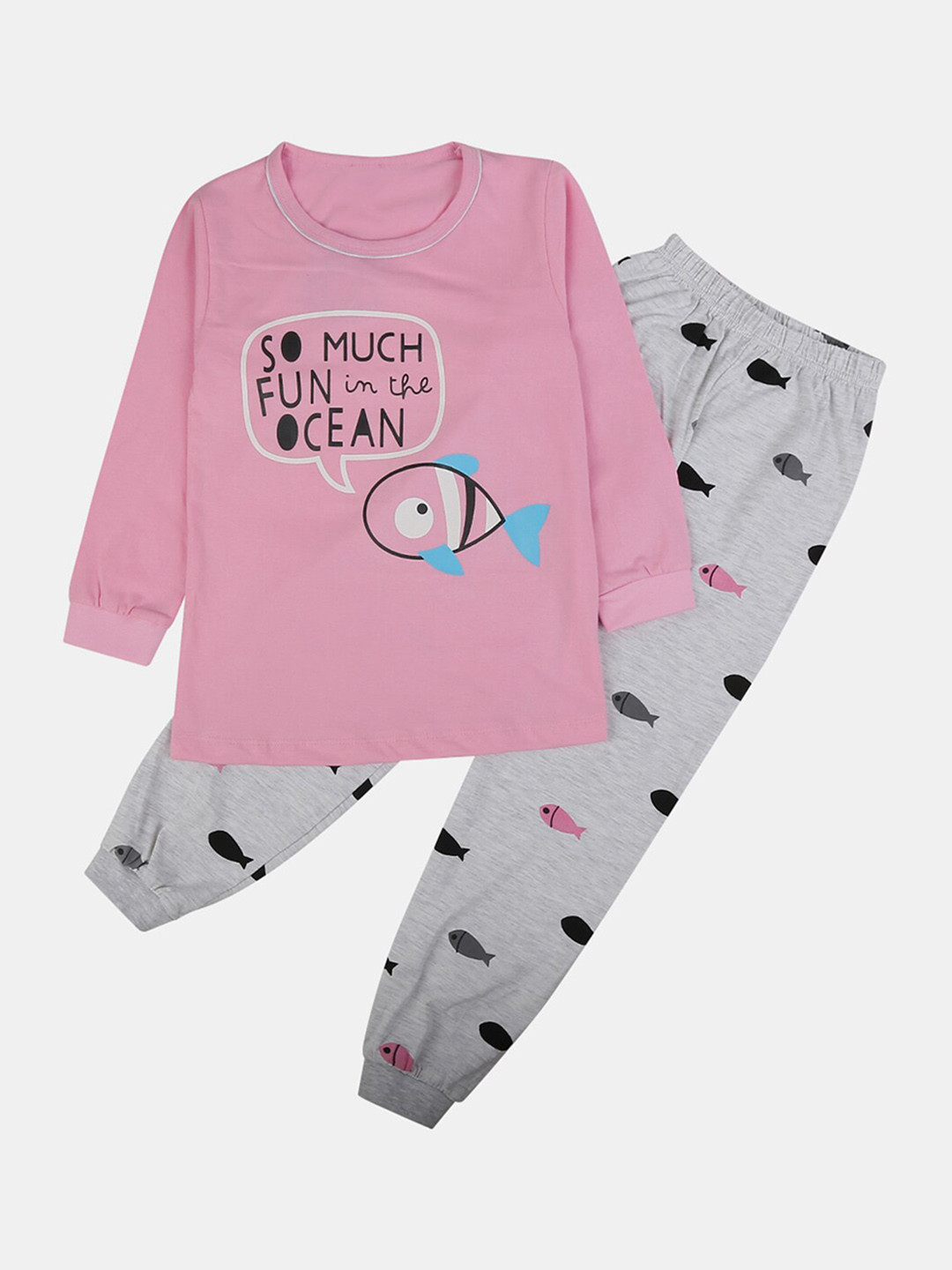 

V-Mart Girls Printed Pure Cotton Night suit, Pink