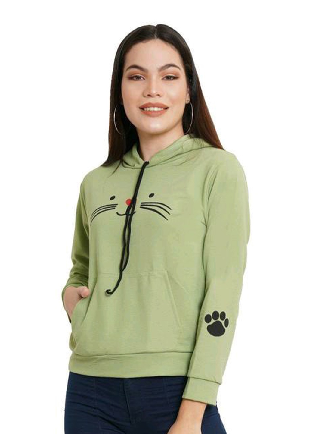 

KALINI Women Printed Hooded Sweatshirt, Green