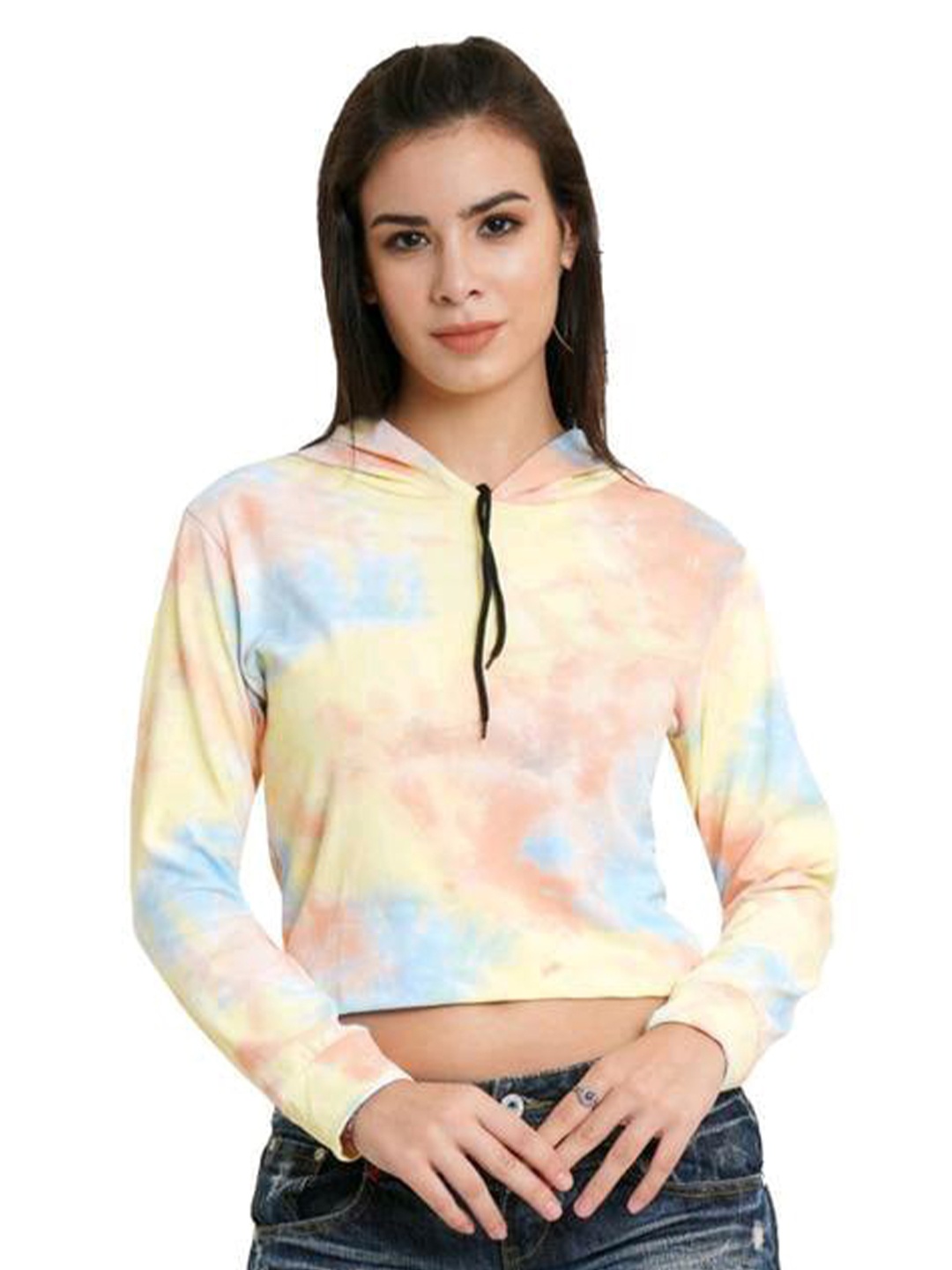 

KALINI Women Printed Hooded Sweatshirt, Peach