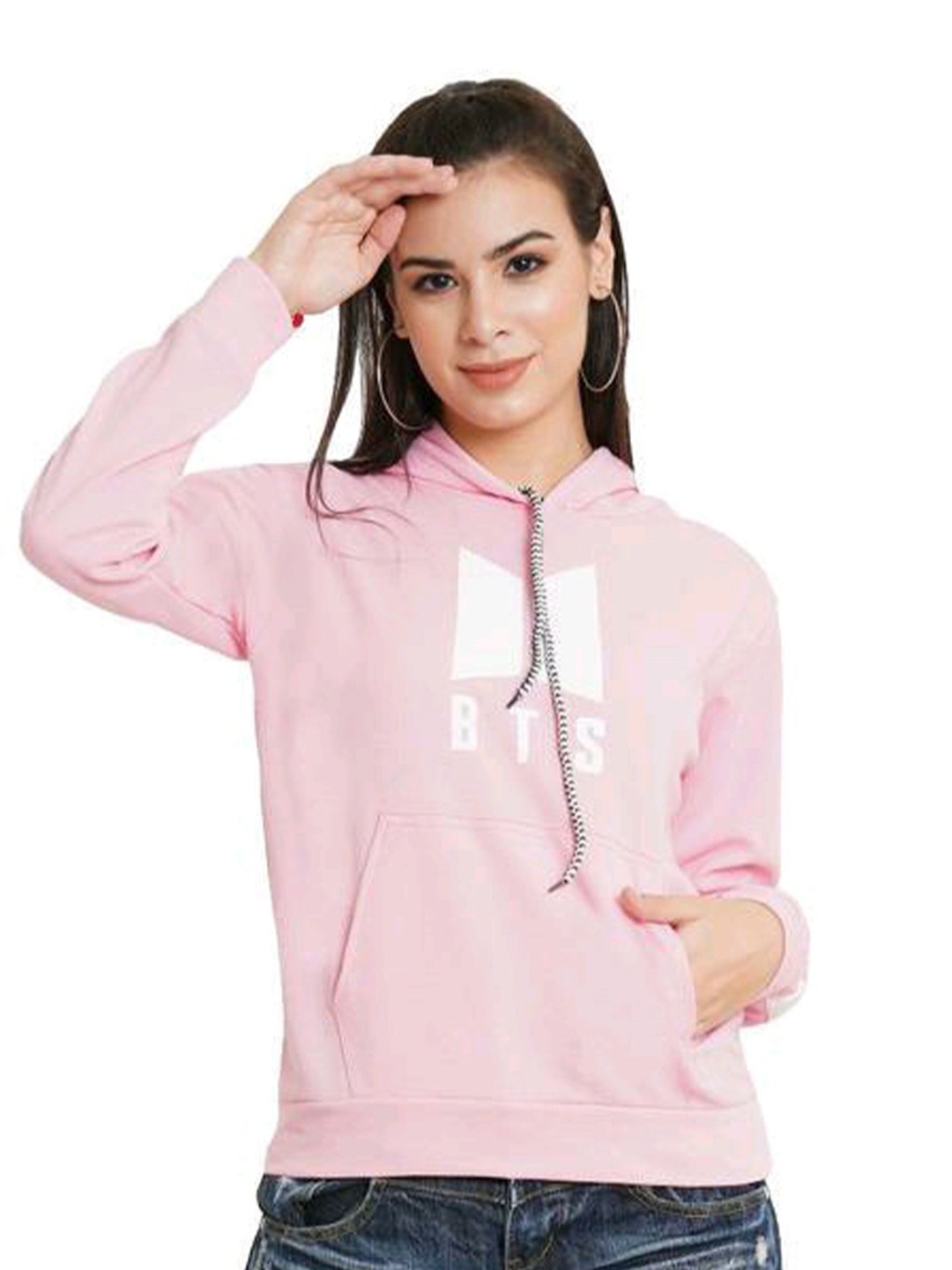 

KALINI Women Printed Hooded Sweatshirt, Pink