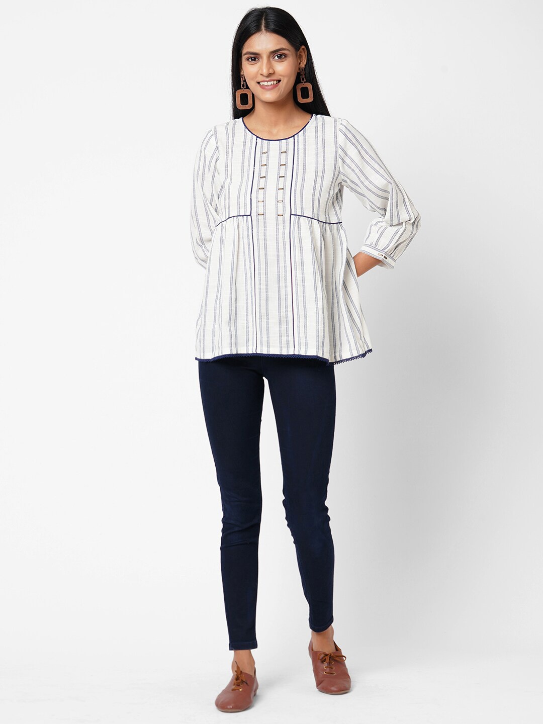 

KAMI KUBI Striped Cotton Tunic, White
