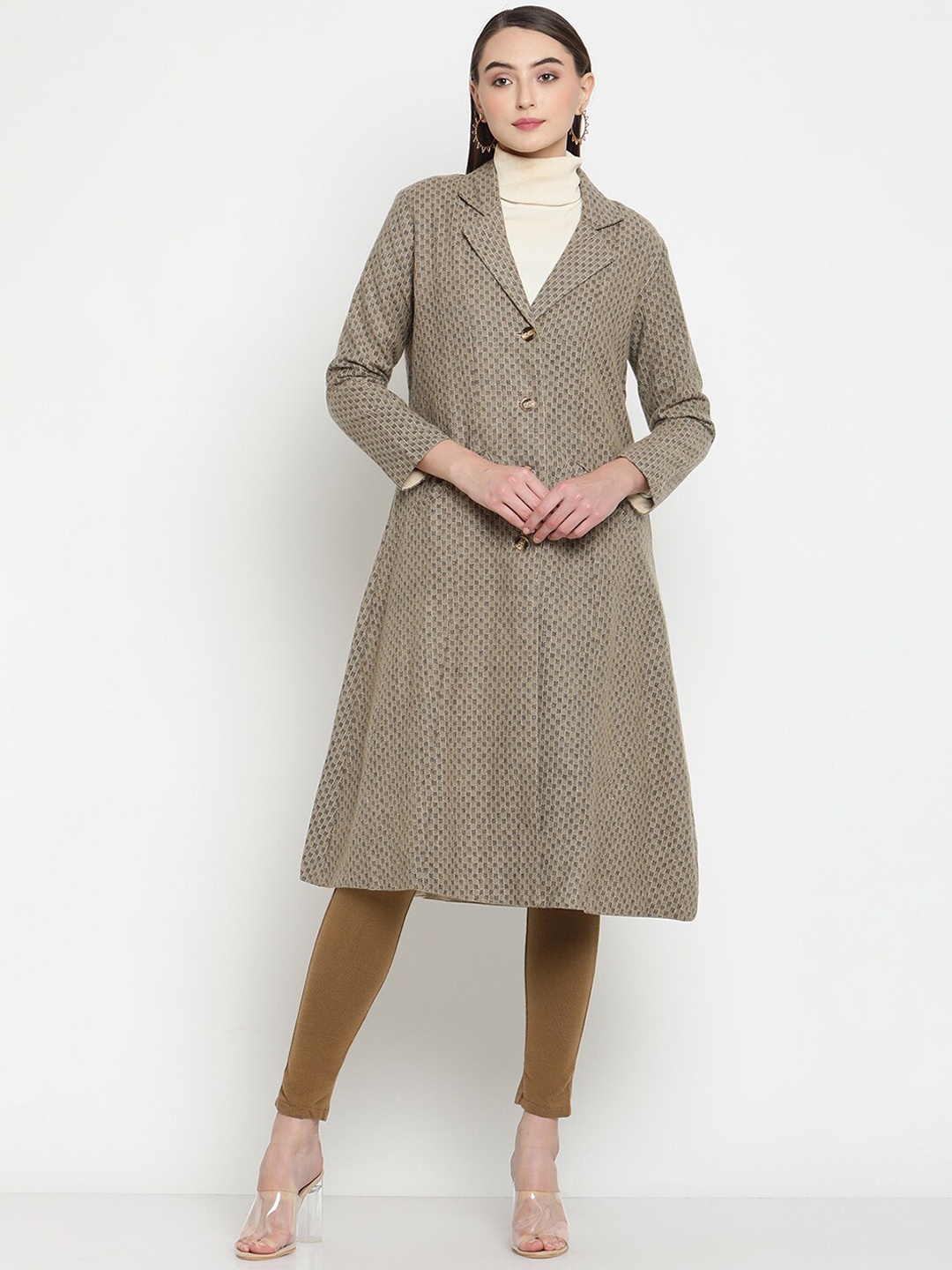 

Be Indi Women Checked Acrylic A-Line Overcoat, Beige